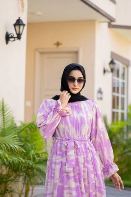 Purple Georgette Abstract Printed Abaya Dress 2