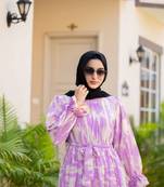 Purple Georgette Abstract Printed Abaya Dress