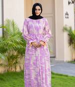 Purple Georgette Abstract Printed Abaya Dress