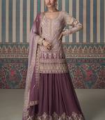 Onion pink georgette embroidered sharara suit