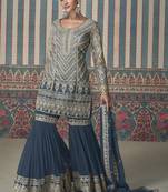 Light grey georgette embroidered sharara suit