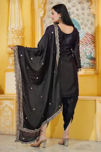 Heavy Chinon Suit With Sequence Embroidered Work