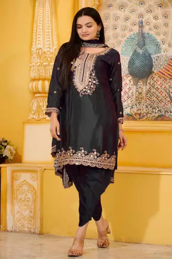 Heavy Chinon Suit With Sequence Embroidered Work