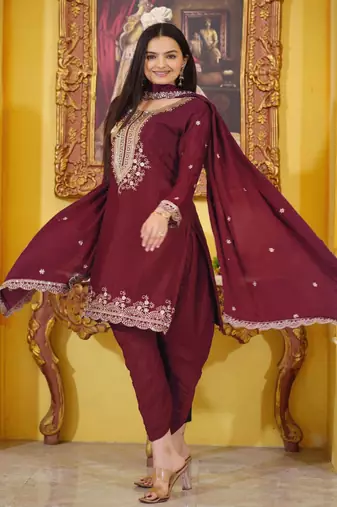 Heavy Chinon Suit With Sequence Embroidered Work