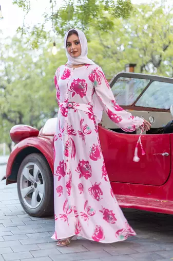 Pink FANCY NIDA PRINTED ABAYA