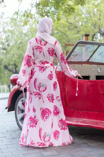Pink FANCY NIDA PRINTED ABAYA