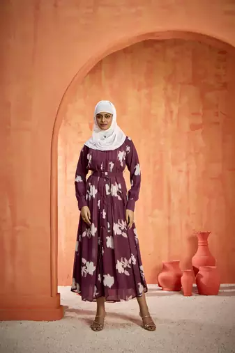 Coffee FANCY GEOERGETTE PRINTED ABAYA 