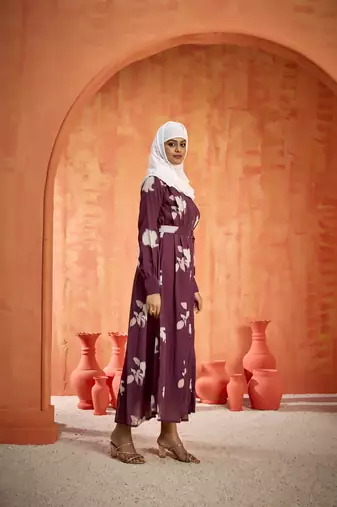 Coffee FANCY GEOERGETTE PRINTED ABAYA 