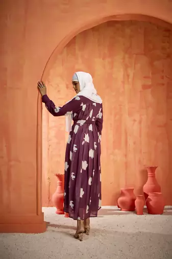 Coffee FANCY GEOERGETTE PRINTED ABAYA 