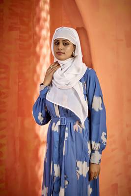 Grey FANCY GEOERGETTE PRINTED ABAYA 1