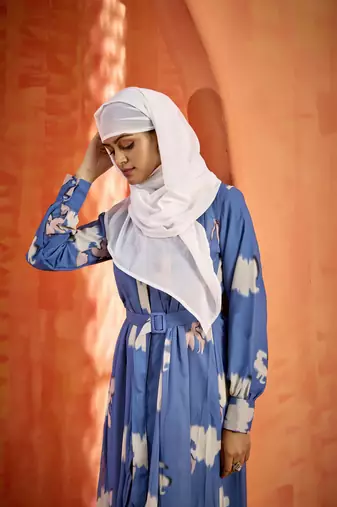 Grey FANCY GEOERGETTE PRINTED ABAYA