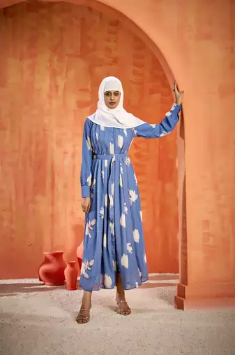 Grey FANCY GEOERGETTE PRINTED ABAYA