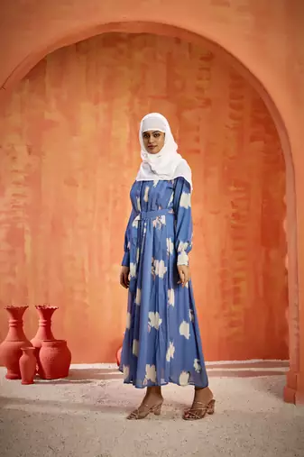 Grey FANCY GEOERGETTE PRINTED ABAYA