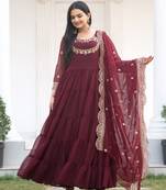 Flarred Maroon Heavy Georgette Anarkali With Sequence Embroidered Work
