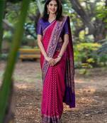 Rani Pink and violet Faux Banarasi Silk Jacquard Saree With Blouse Piece.