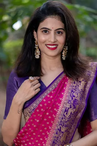Rani Pink and violet Faux Banarasi Silk Jacquard Saree With Blouse Piece.