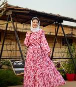 Peach FANCY GEORGETTE PRINTED ABAYA