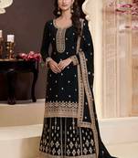 designer black chinon silk embroidered sharara suit