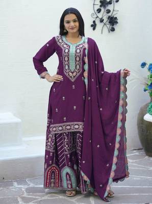 Heavy Chinon Suit With Sequin Embroidered Work 1