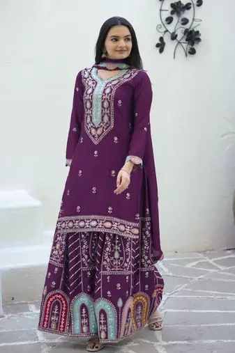 Heavy Chinon Suit With Sequin Embroidered Work