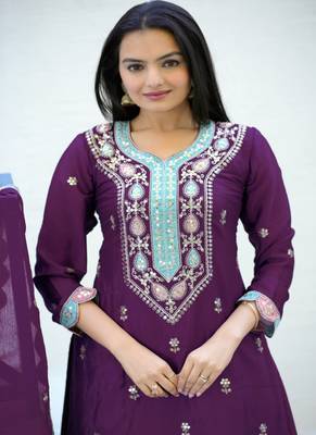 Heavy Chinon Suit With Sequin Embroidered Work 4