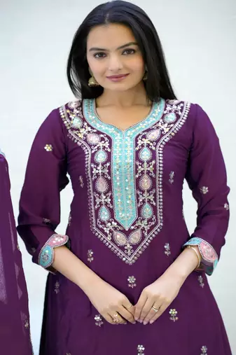 Heavy Chinon Suit With Sequin Embroidered Work