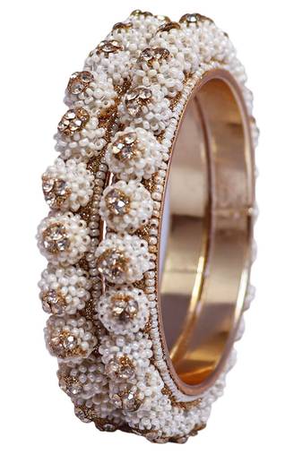 Women stylish metal kada bangles with latest pearls design
