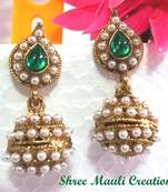 Green leaf pearl jhumki earrings