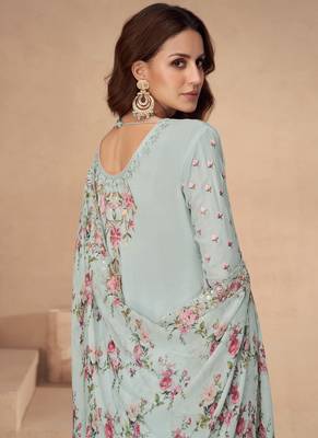 Light sky blue chinon silk embroidered Palazzo suit 2
