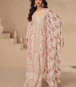 Light peach chinon silk embroidered Palazzo suit