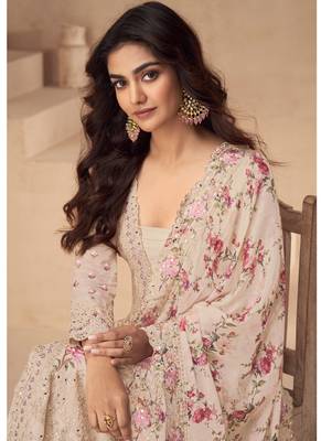 Light peach chinon silk embroidered Palazzo suit 2