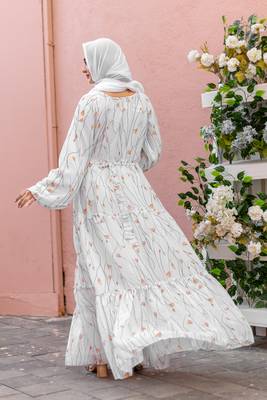 White GEORGETTE PRINTED Abaya Dress  3