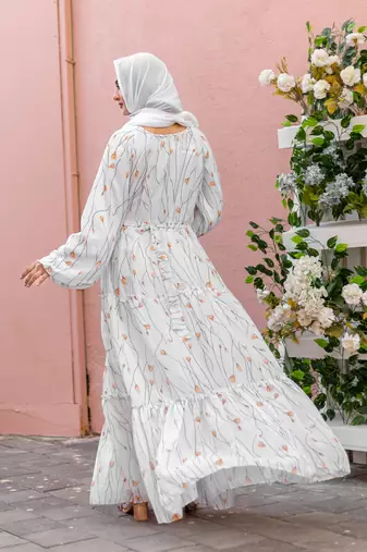 White GEORGETTE PRINTED Abaya Dress 