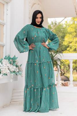 Teal Georgette Abaya Dress  1