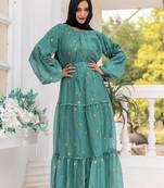 Teal Georgette Abaya Dress 