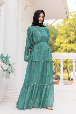 Teal Georgette Abaya Dress  2
