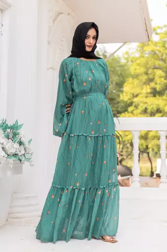 Teal Georgette Abaya Dress 