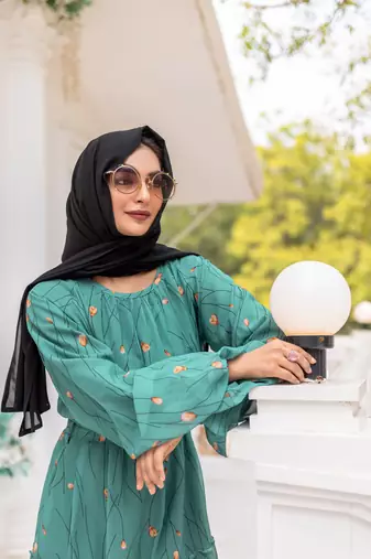 Teal Georgette Abaya Dress 