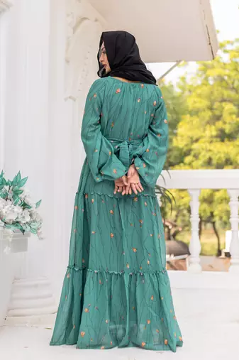 Teal Georgette Abaya Dress 