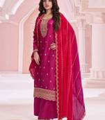 Pink sequence embroidery stich work with heavy vichitra semi-stitched sharara suit