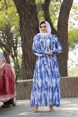Women's Blue Georgette Abaya Dress  1