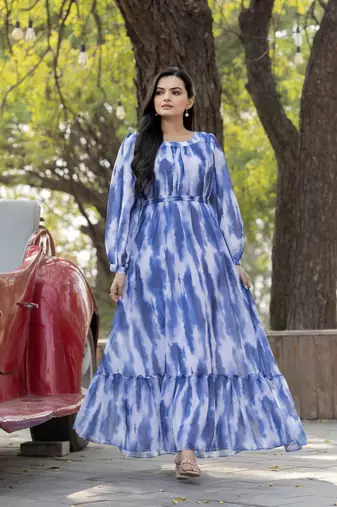 Women's Blue Georgette Abaya Dress 
