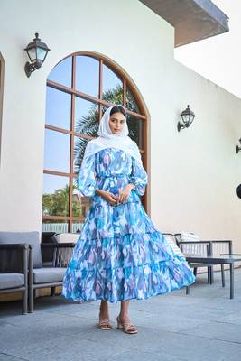 Blue Georgette Stylish Abaya Dress 1