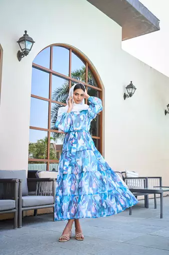 Blue Georgette Stylish Abaya Dress