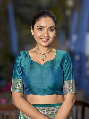 banarasi woven purple and turquoise blue saree with heavy jacquard work 5