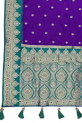 banarasi woven purple and turquoise blue saree with heavy jacquard work