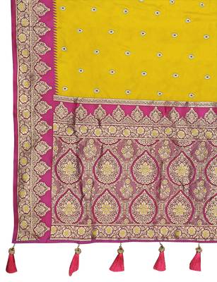 banarasi woven yellow and pink saree with heavy jacquard work 5