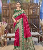 banarasi woven pink and green saree with heavy jacquard work 