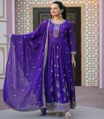 Purple Heavy Georgette Anarkali With Sequin Embroidered Work