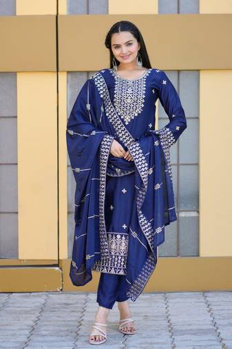 Heavy Chinon Suit With Sequin Embroidered Work